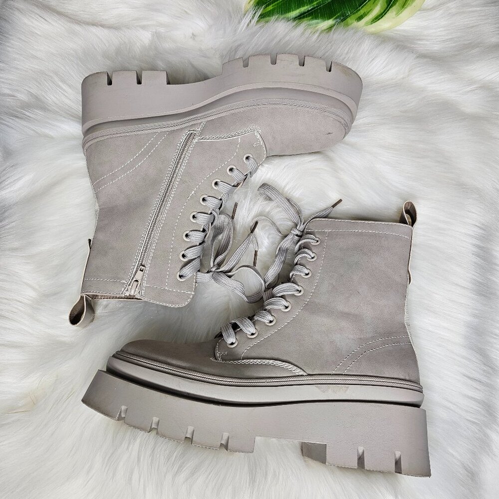 Boohoo Double Sole Chunky Hiker Lace Up Boots Grey Womens Size 39